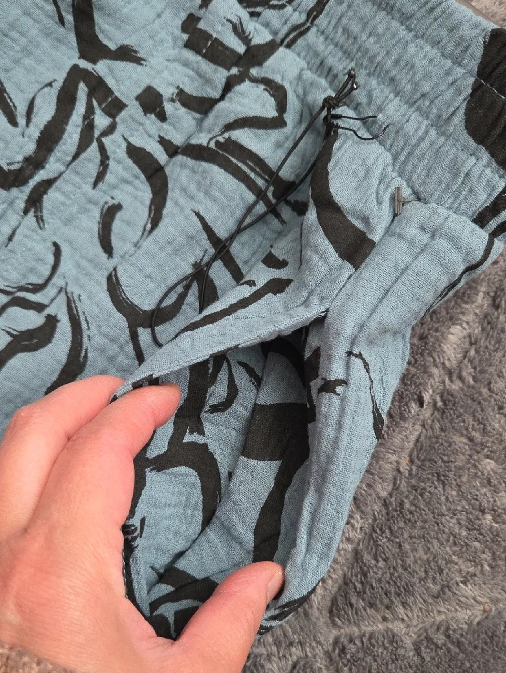 Royalty For Me Teal Blue Floral Split-Hem Wide-Leg 100% Cotton Pants Size Large